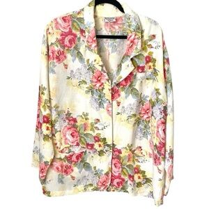 Vintage Floral Linen Blend Blazer Cottagecore Rose Print  Jacket M